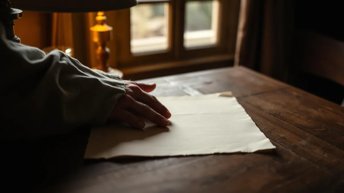Carta manuscrita sobre una mesa de madera gastada junto a una ventana con luz de mañana, imagen de la carta de perdón familiar
